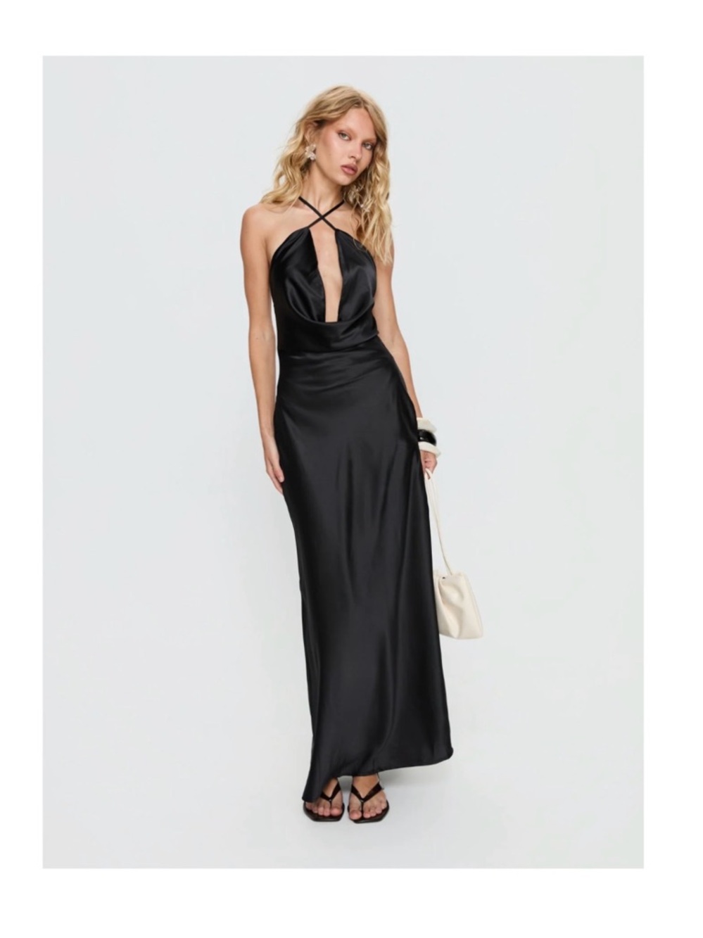 Princess Polly Black Cross-Back Deep V Maxi Dress